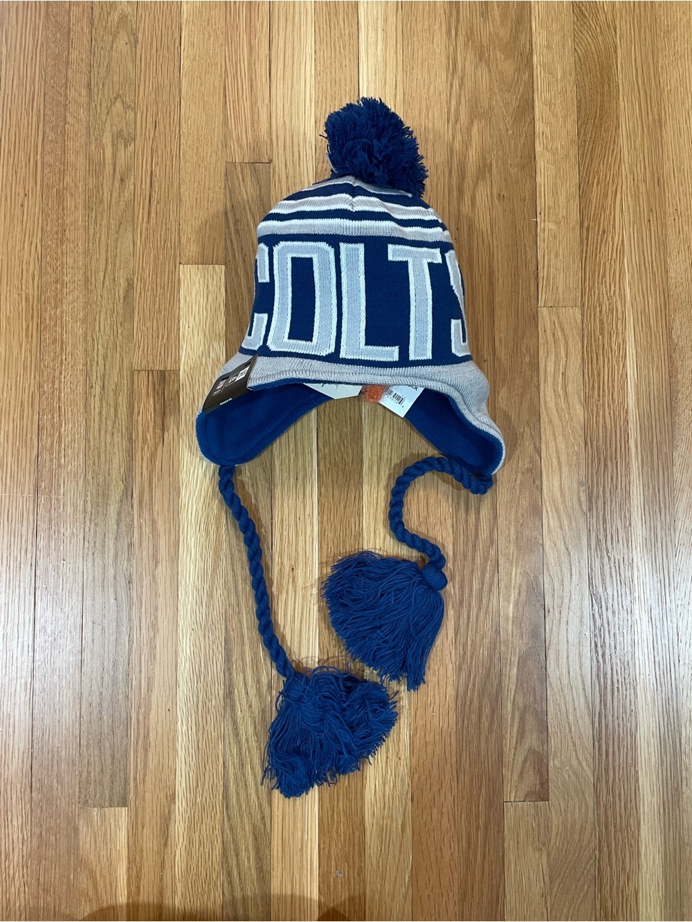 NEW NFL Colts Kids Pom-Pom Earflap Beanie Hat - Blue/White